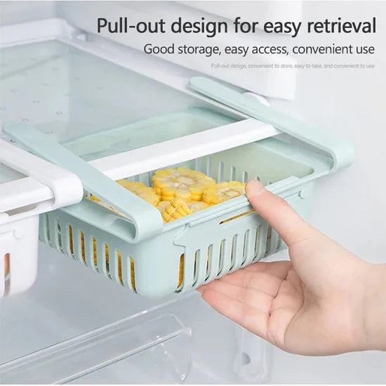 Adjustable Fridge Drawer Basket – Space-Saving Organizer for Refrigerator Storage