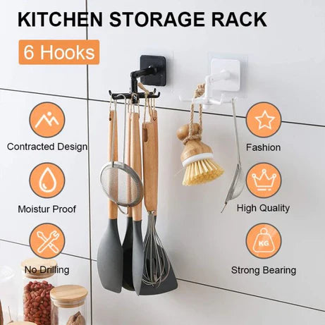 360° Rotating Kitchen Hooks – Space-Saving Adhesive Wall Hanger for Utensils, Keys & More
