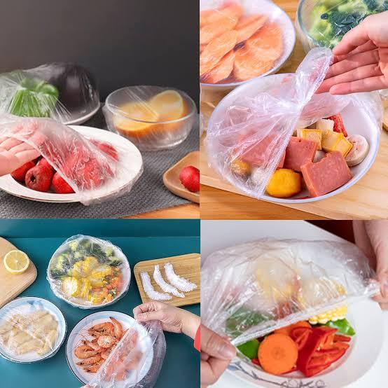 100Pcs Disposable Plastic Food Wrap – Stretchable Food Storage Covers for Freshness