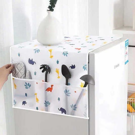 Fridge Cover Organizer – Dustproof Top Cover with Side Storage Pockets for Kitchen Essentials