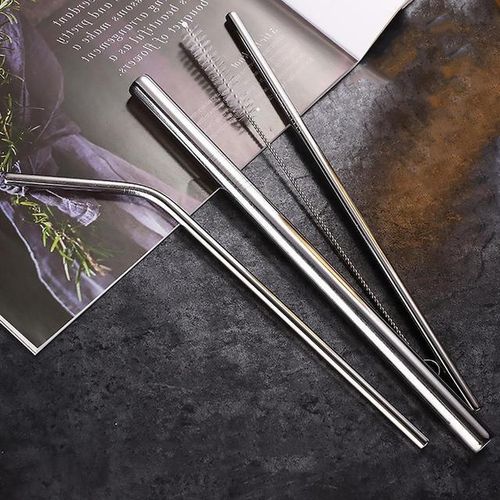 3Pcs Stainless Steel Metal Drinking Straw Reusable Straws with Cleaner Brush