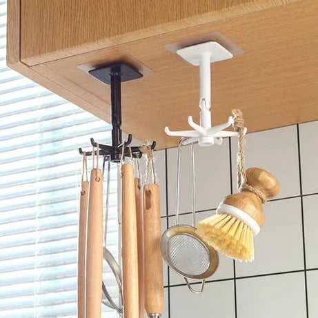 360° Rotating Kitchen Hooks – Space-Saving Adhesive Wall Hanger for Utensils, Keys & More