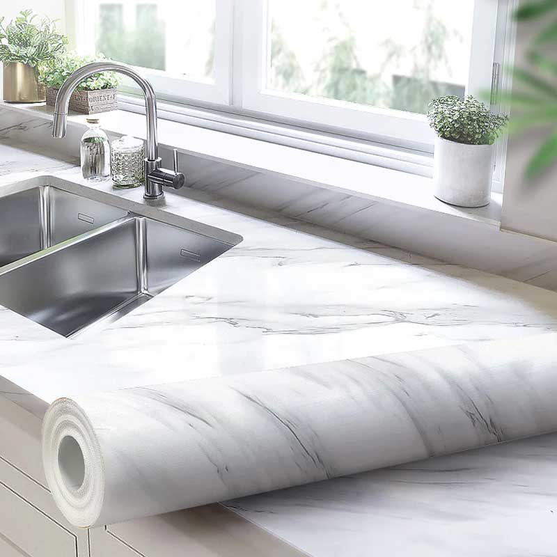 60x200cm White Marble Adhesive Wallpaper – Self Adhesive Kitchen Wall Paper Sheet