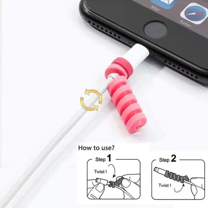 4Pcs Spiral Silicone Cable Protector for Android & iPhone – Durable Wire Saver