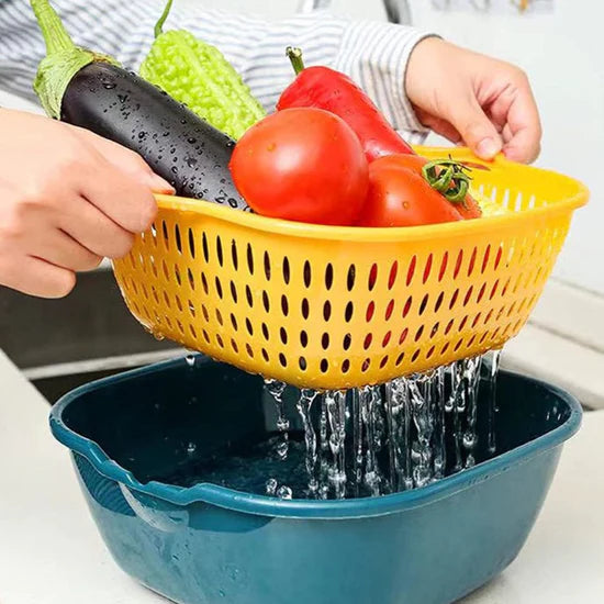 Refrigerator Strainer Double Drainer Basket with Lid – Multi-Purpose Storage Box for Fruits & Vegetables