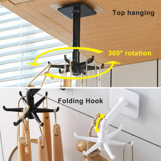 360° Rotating Kitchen Hooks – Space-Saving Adhesive Wall Hanger for Utensils, Keys & More