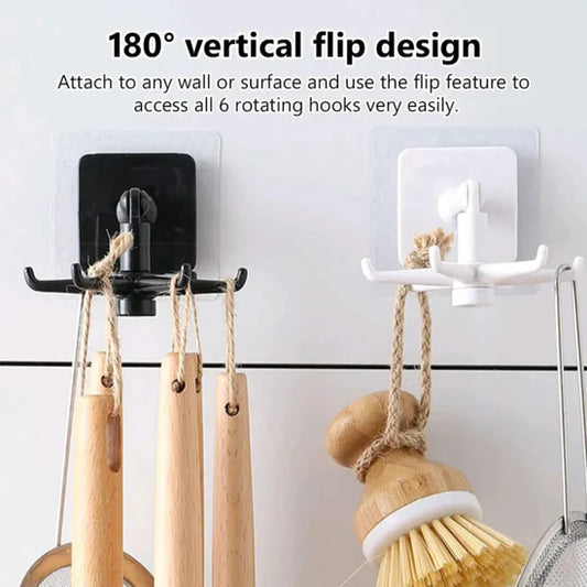 360° Rotating Kitchen Hooks – Space-Saving Adhesive Wall Hanger for Utensils, Keys & More