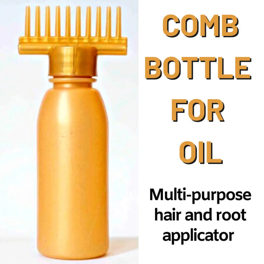 Pack of 2 Golden Hair Oil Bottle with Comb – Refillable Oil Applicator for Hair Care