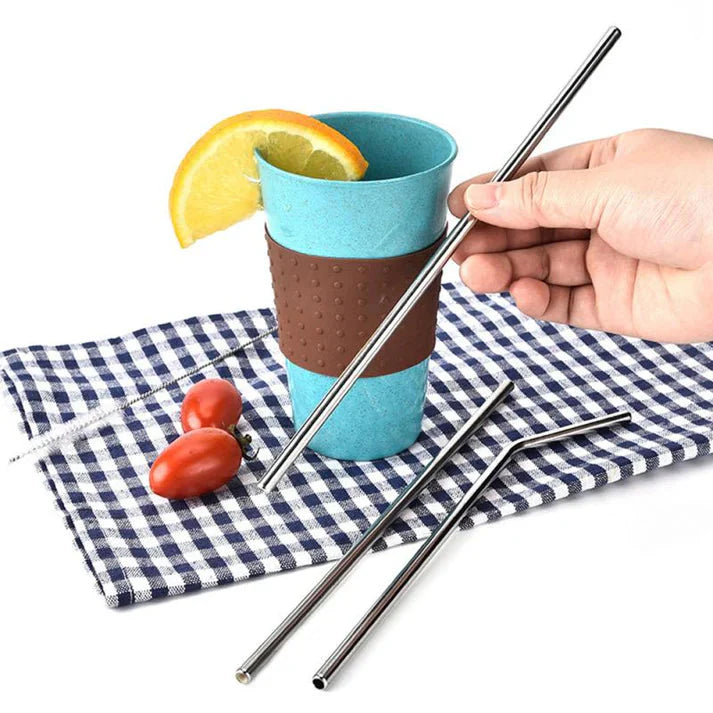 3Pcs Stainless Steel Metal Drinking Straw Reusable Straws with Cleaner Brush