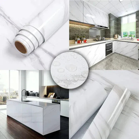 60x200cm White Marble Adhesive Wallpaper – Self Adhesive Kitchen Wall Paper Sheet