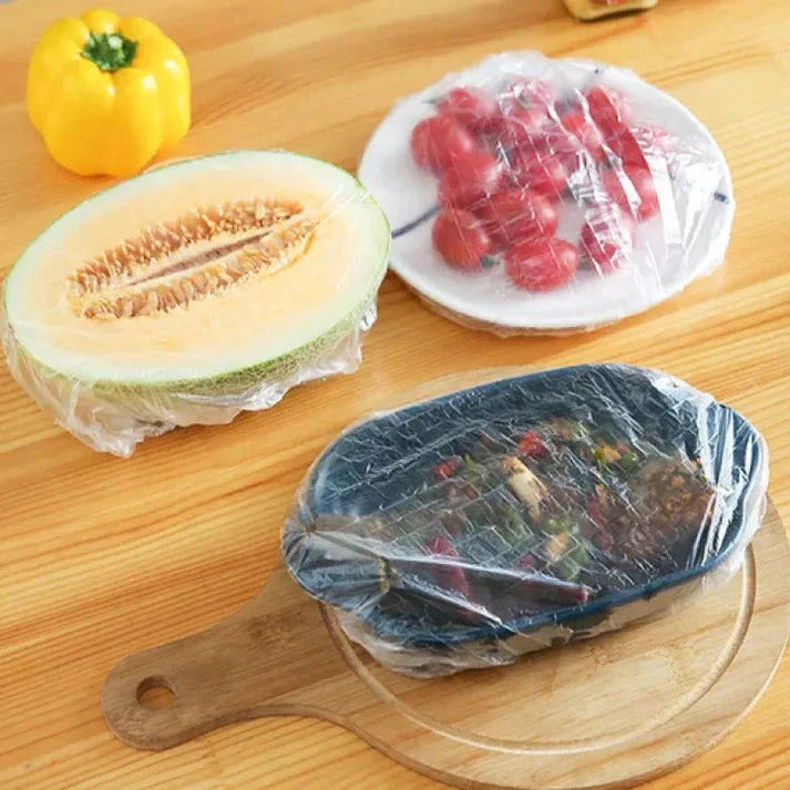 100Pcs Disposable Plastic Food Wrap – Stretchable Food Storage Covers for Freshness