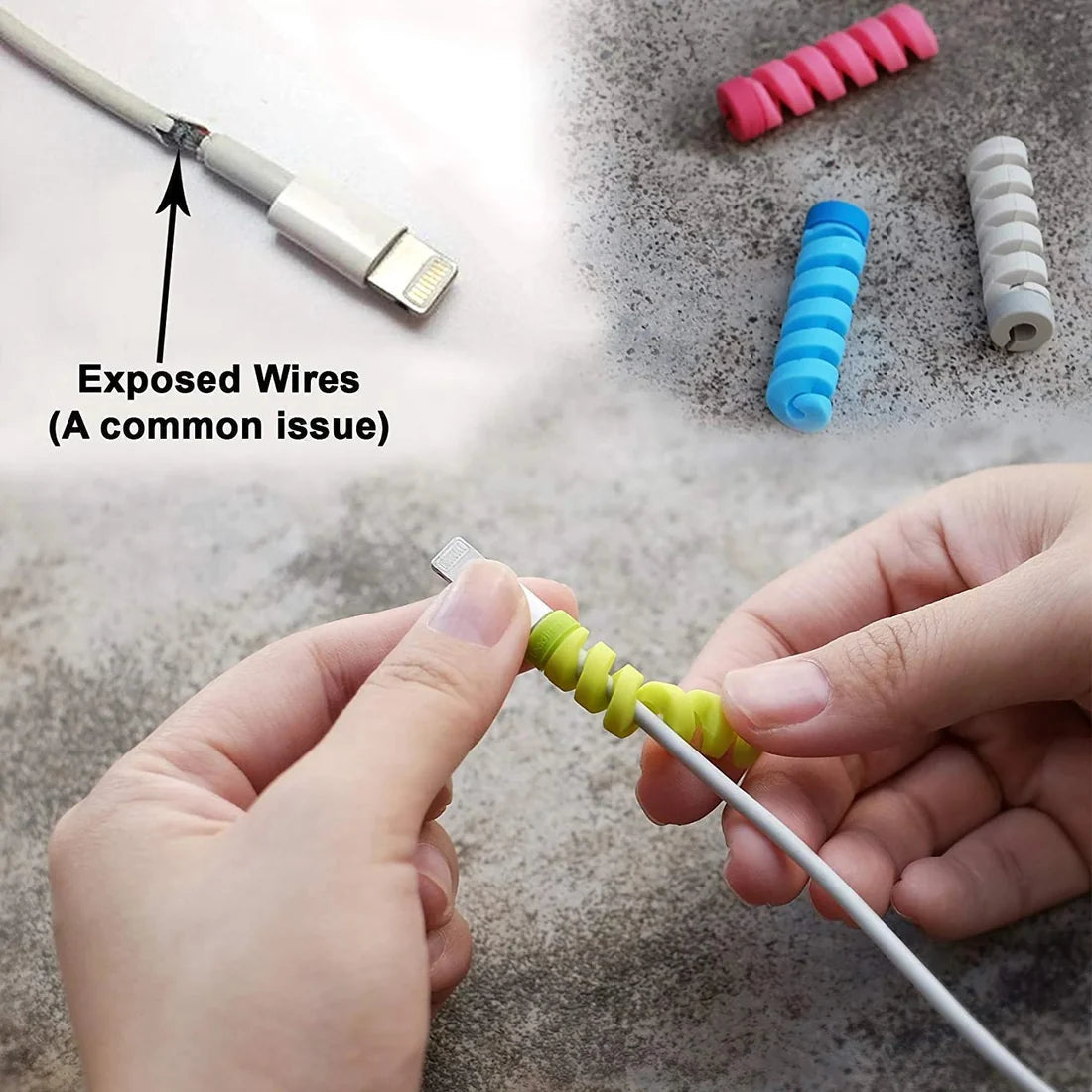 4Pcs Spiral Silicone Cable Protector for Android & iPhone – Durable Wire Saver