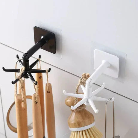 360° Rotating Kitchen Hooks – Space-Saving Adhesive Wall Hanger for Utensils, Keys & More