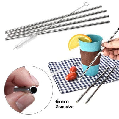 3Pcs Stainless Steel Metal Drinking Straw Reusable Straws with Cleaner Brush