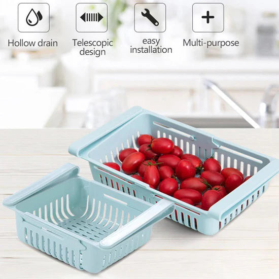 Adjustable Fridge Drawer Basket – Space-Saving Organizer for Refrigerator Storage